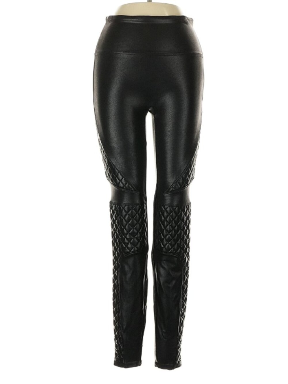 Spanx Leggings Small petite Black  Faux Leather Moto Edgy Quilted Shapewear